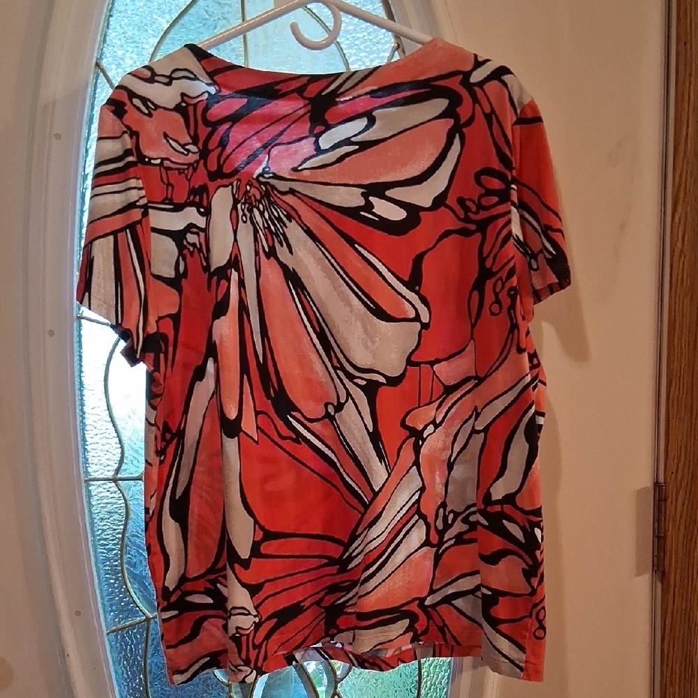 Chico's Red and Black Abstract Print Blouse - Picture 3 of 4